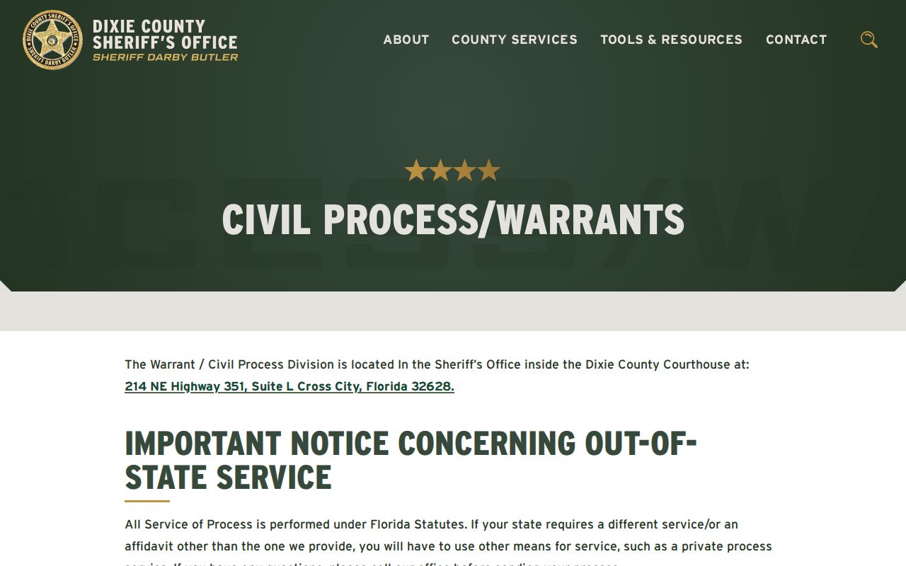Dixie County arrest warrant office information