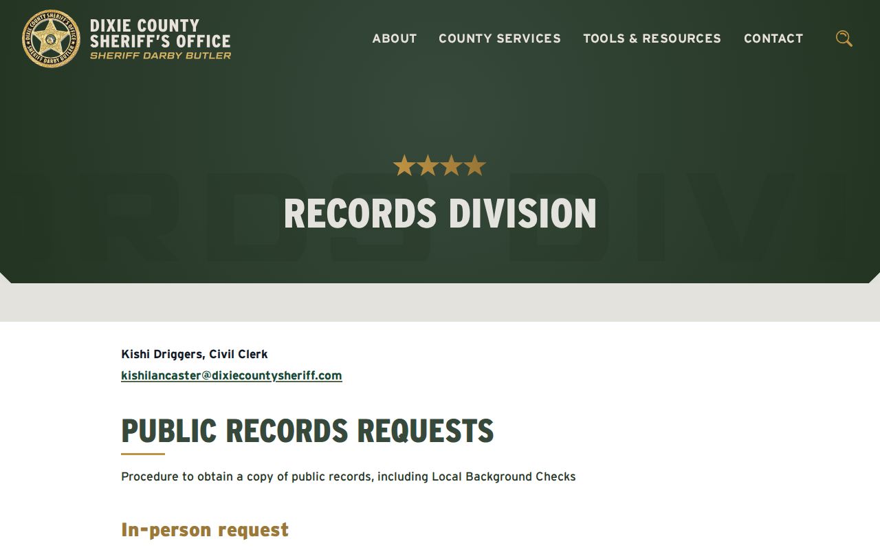 Dixie County arrest record request instructions