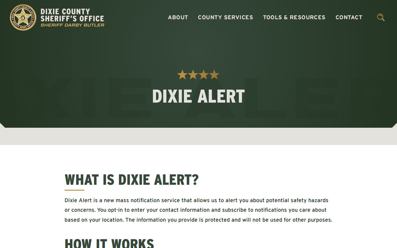 Dixie County safety alerts distinct from arrest records