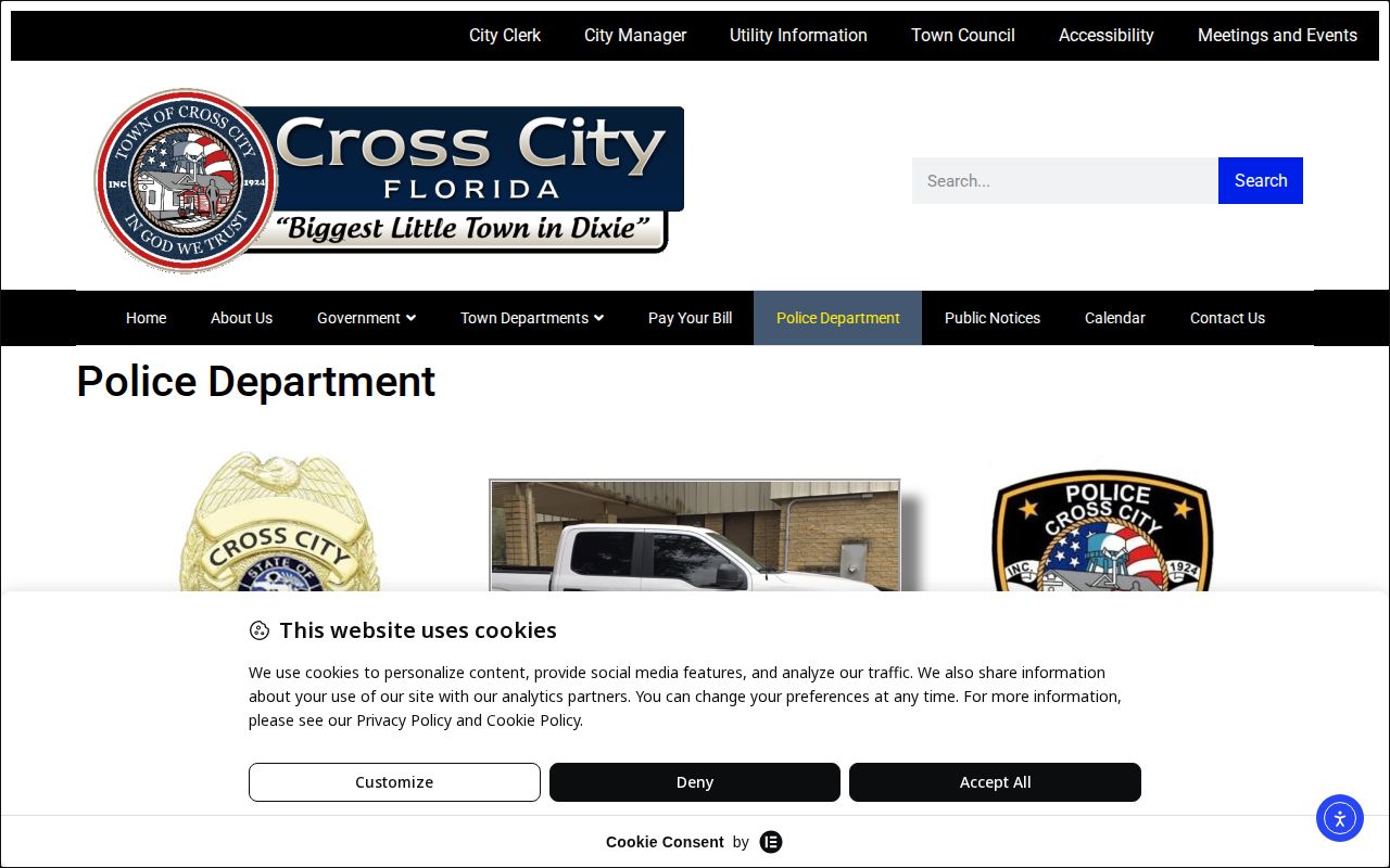 Official Cross City Police Department webpage with department and records contact information